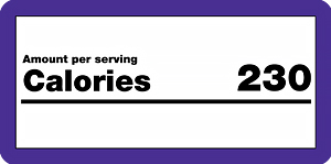 an example of a nutrition facts label from food packaging zoomed in on the calories information