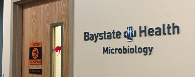 Photo of the outside of the microbiology lab at Baystate Health
