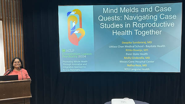 Dr. Deepika Sundararaj leading a workshop on reproductive psychiatry