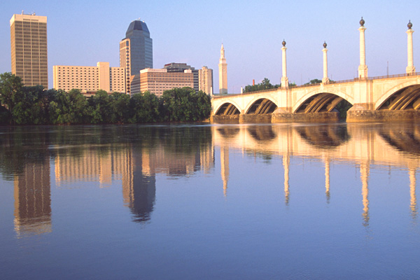 the springfield massachusetts skyline from the connecticut river
