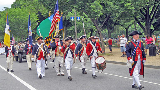 Revolutionary War soldiers on parade