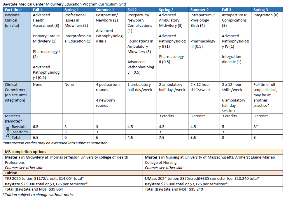 Midwifery Curriculum Grid Part Time 2026