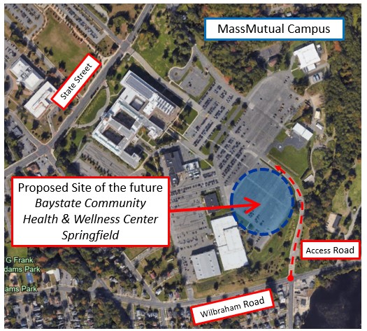 map showing area in Springfield where new Baystate Community Health & Wellness Center will be