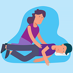 Seizure first aid: ease the person to the floor, turn them on their side, support their head.