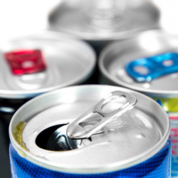 Cans of energy drinks, which may cause increased risk of stroke 