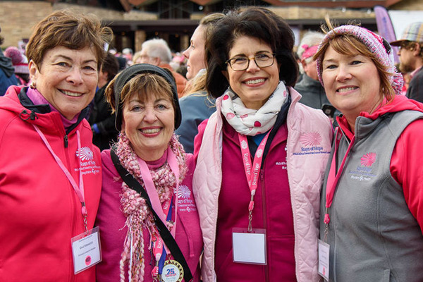 Gale Kirkwood, Rays of Hope Founder Lucy Giuggio-Carvalho, Dr. Grace Makari-Judson, and Kathy Tobin at a Rays of Hope Walk & Run Toward the Cure of Breast Cancer.