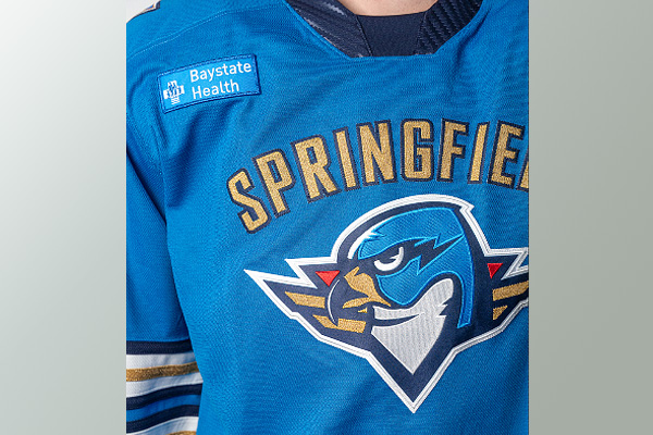 springfield thunderbirds jersey with the baystate health logo patch on the front
