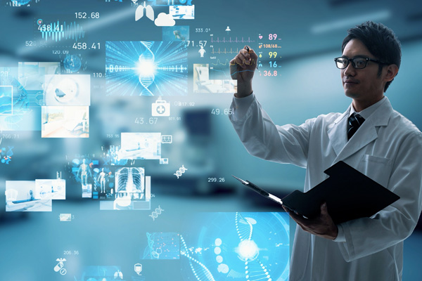 a researcher with a clipboard analyzing data and images