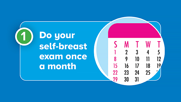 an example calendar illustrating you should do your breast self-exam monthly