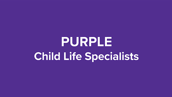 purple colored uniforms representing child life specialists