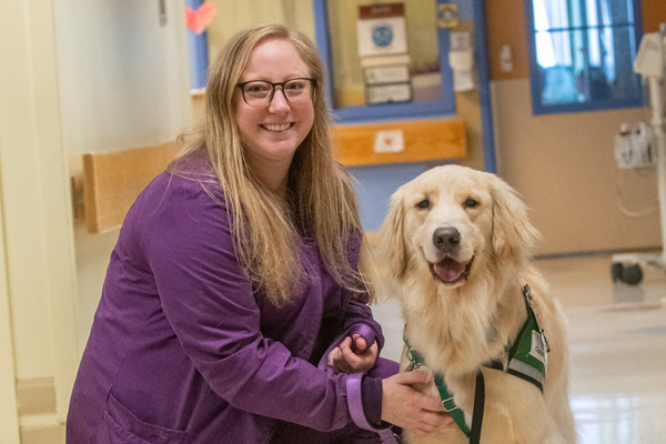 a baystate children's hospital nurse with the facility dog